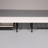 Vintage White Wooden Bench with Black Metal Frame