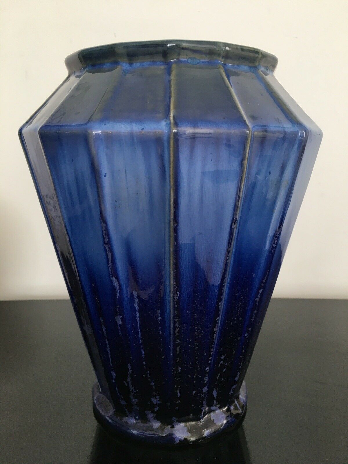 Old blue enamelled ceramic vase