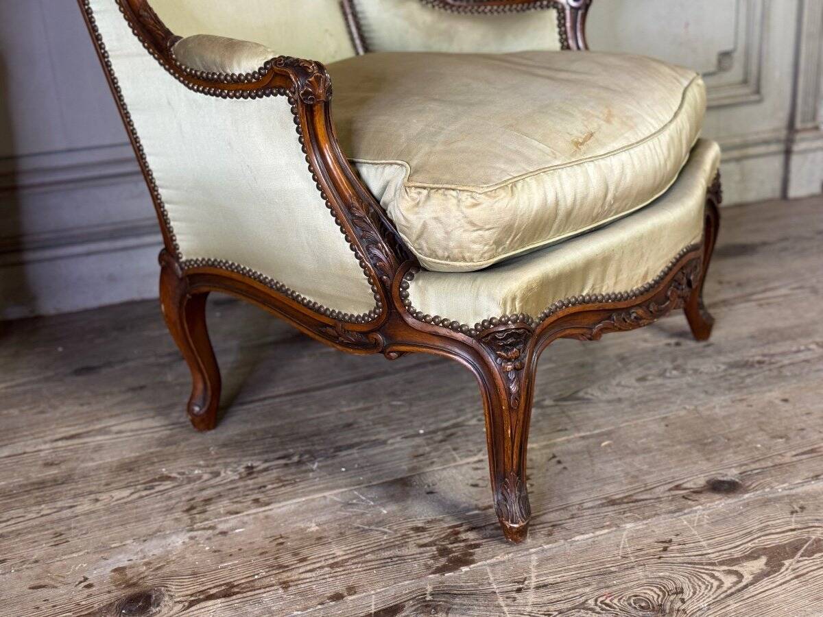 Pair Of Louis XV Style Bergeres In Finely Carved Walnut Around 1920
