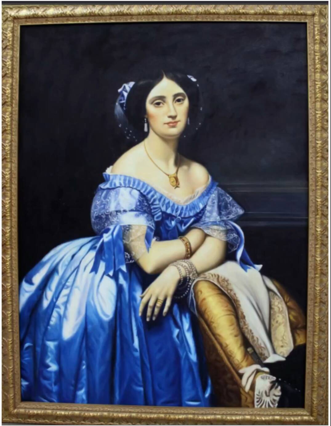 According to Ingres, portrait of Princess de Broglie, oil on canvas framed, 135x105 cm.