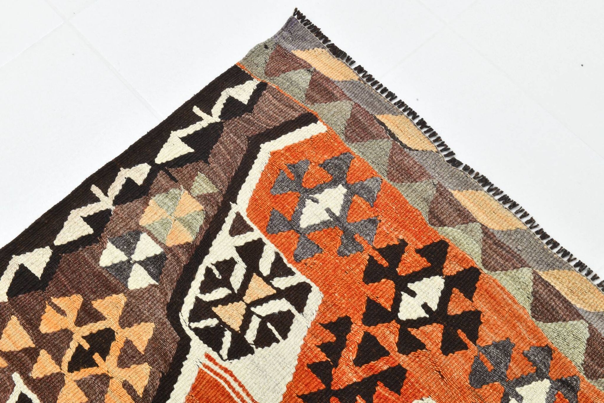 6x10 Kilim Grey & Brown Bohemian Area Kilim Rug, 171x306 Cm