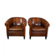 Set of 2 club chairs in black piping sheep leather