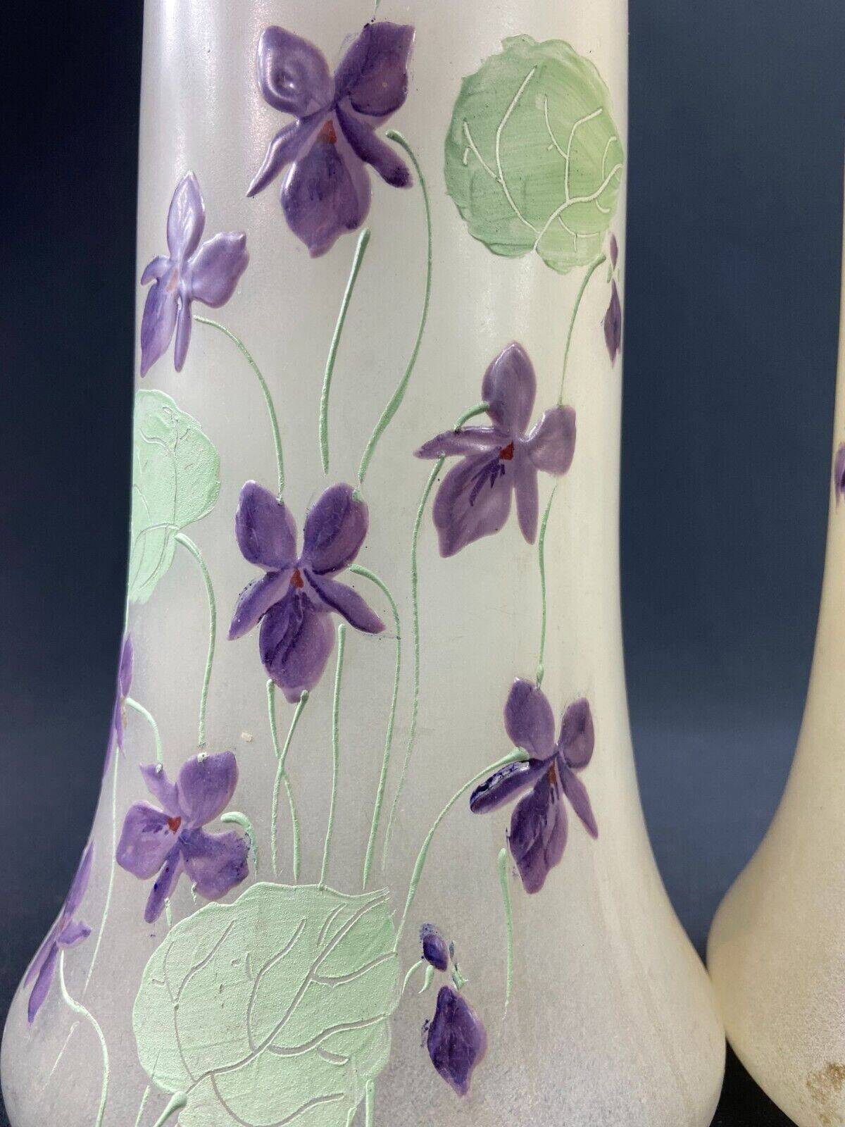 Large pair of glass vases with enameled floral decoration from the early 20th century LEGRAS