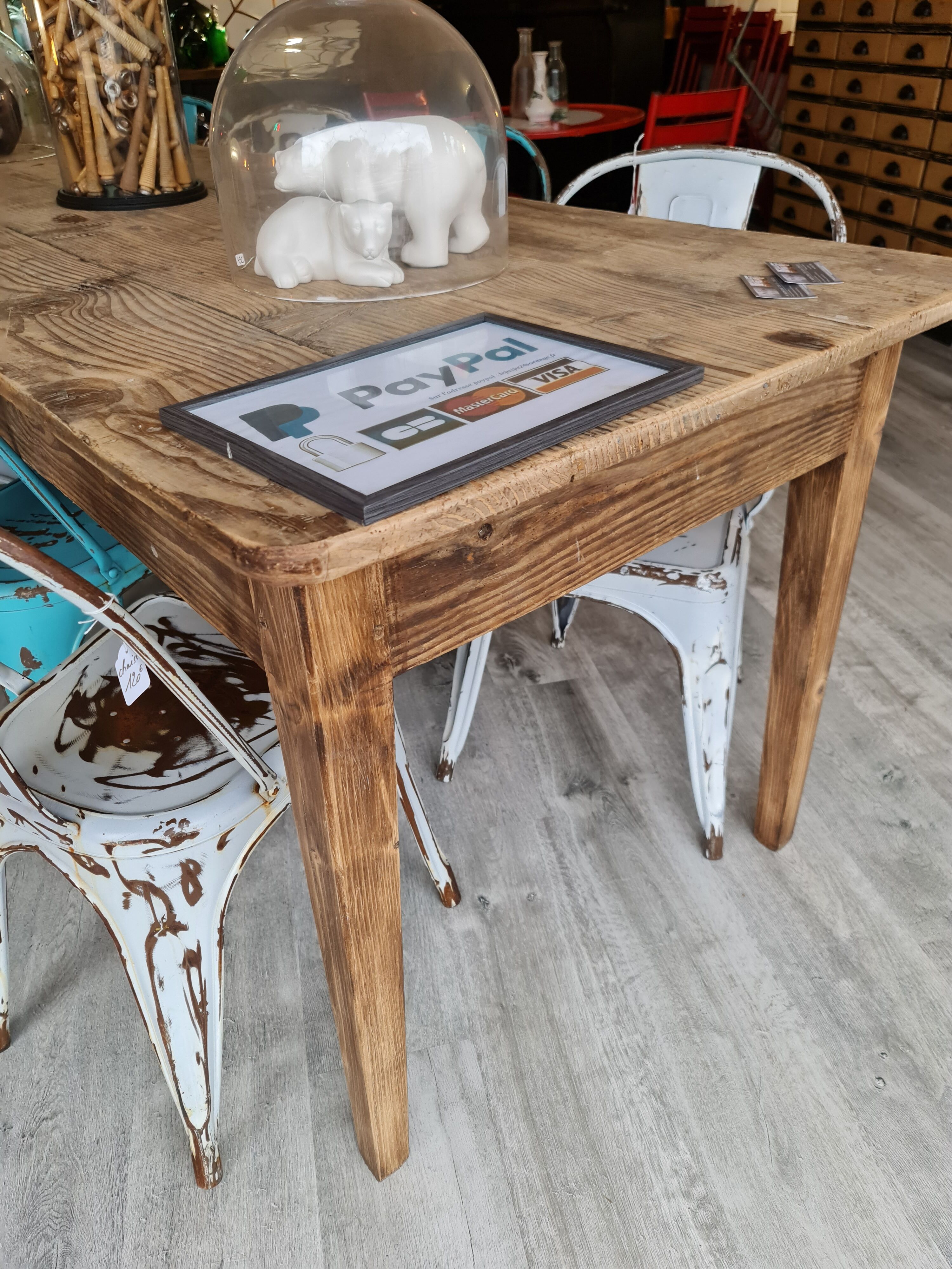 Large antique farmhouse table with a drawer