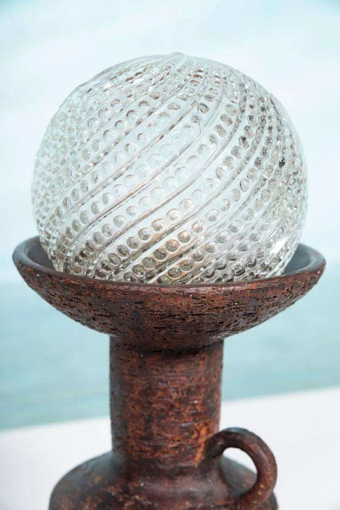 Vintage ceramic table lamp with a space age or bold look, fat lava ceramic from the 1960s.