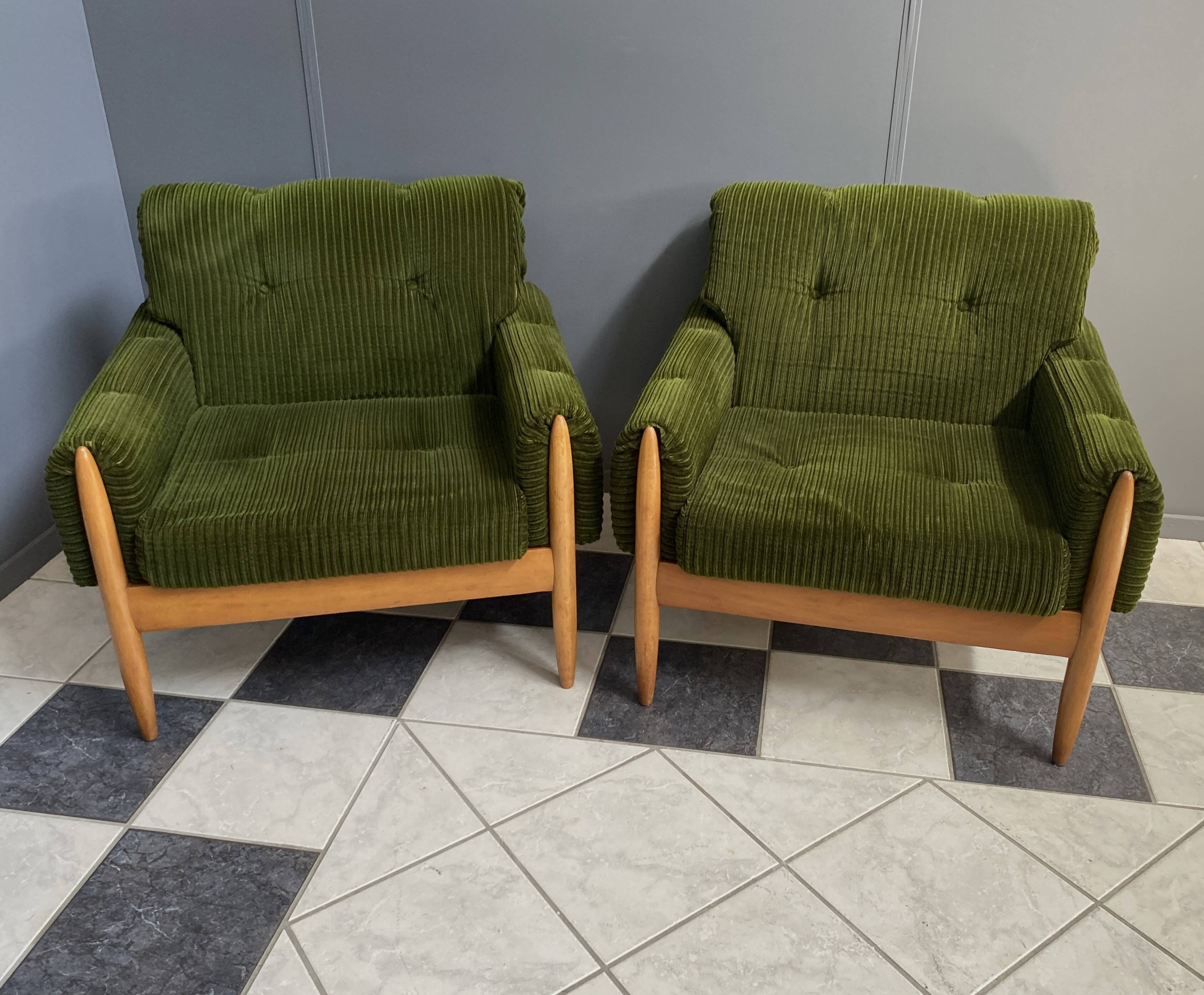 Set of 2 green relax chairs 1960s
