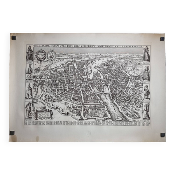 Reproduction vintage, Lutetia Parisiorum Urbis, 1618, d'après Sebastian Munster, 105 x 73 cm