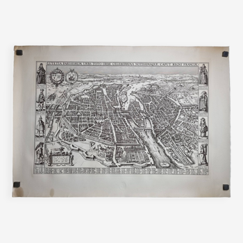 Vintage reproduction, Lutetia Parisiorum Urbis, 1618, after Sebastian Munster, 105 x 73 cm