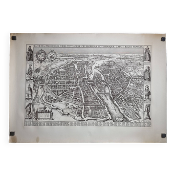 Reproduction vintage, Lutetia Parisiorum Urbis, 1618, d'après Sebastian Munster, 105 x 73 cm