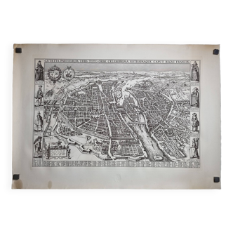 Vintage reproduction, Lutetia Parisiorum Urbis, 1618, after Sebastian Munster, 105 x 73 cm