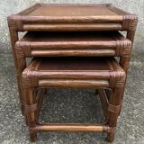 Set of 3 nesting tables, bamboo, vintage, 80s