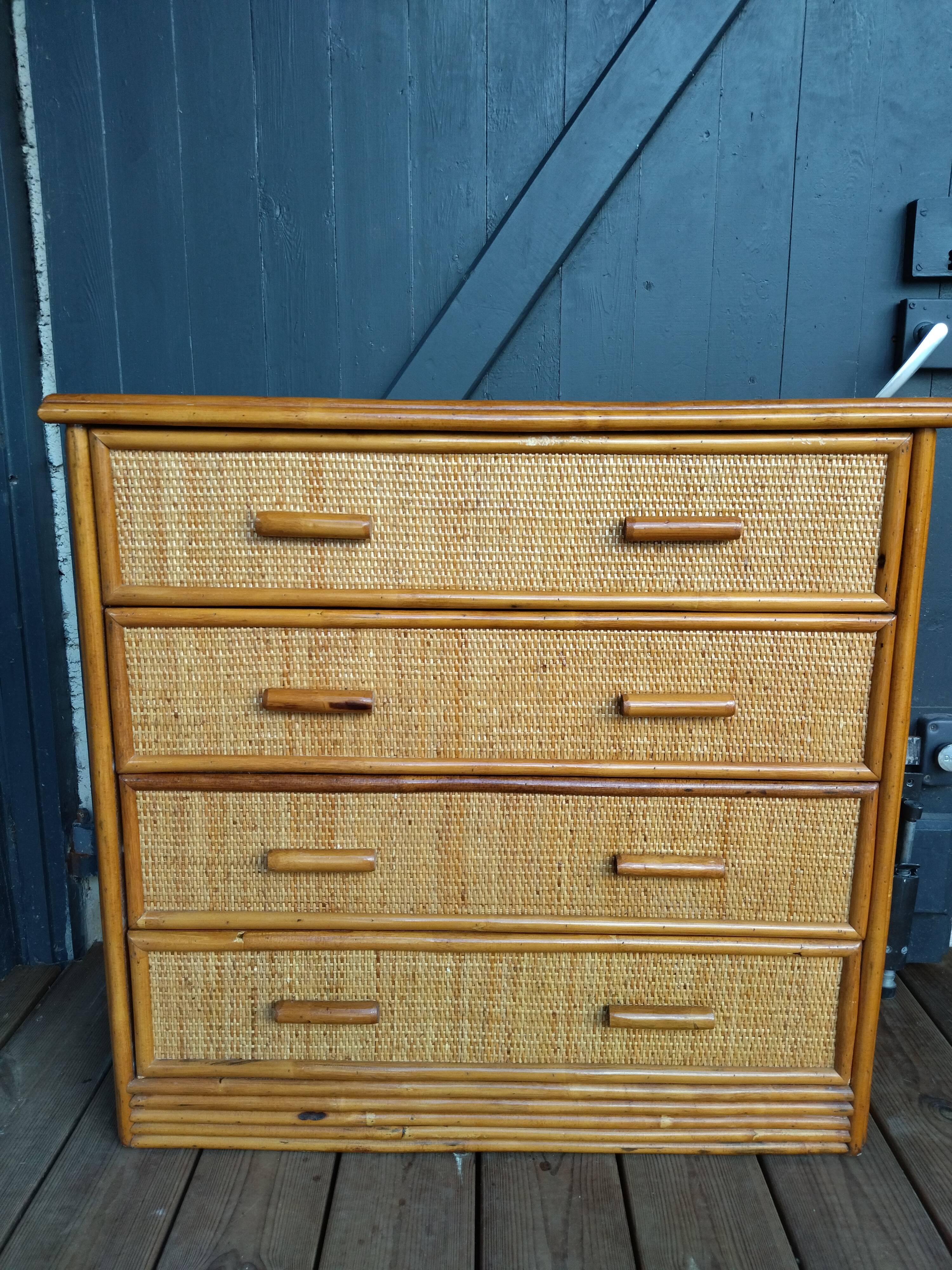 Small chest of drawers in rattan and bamboo