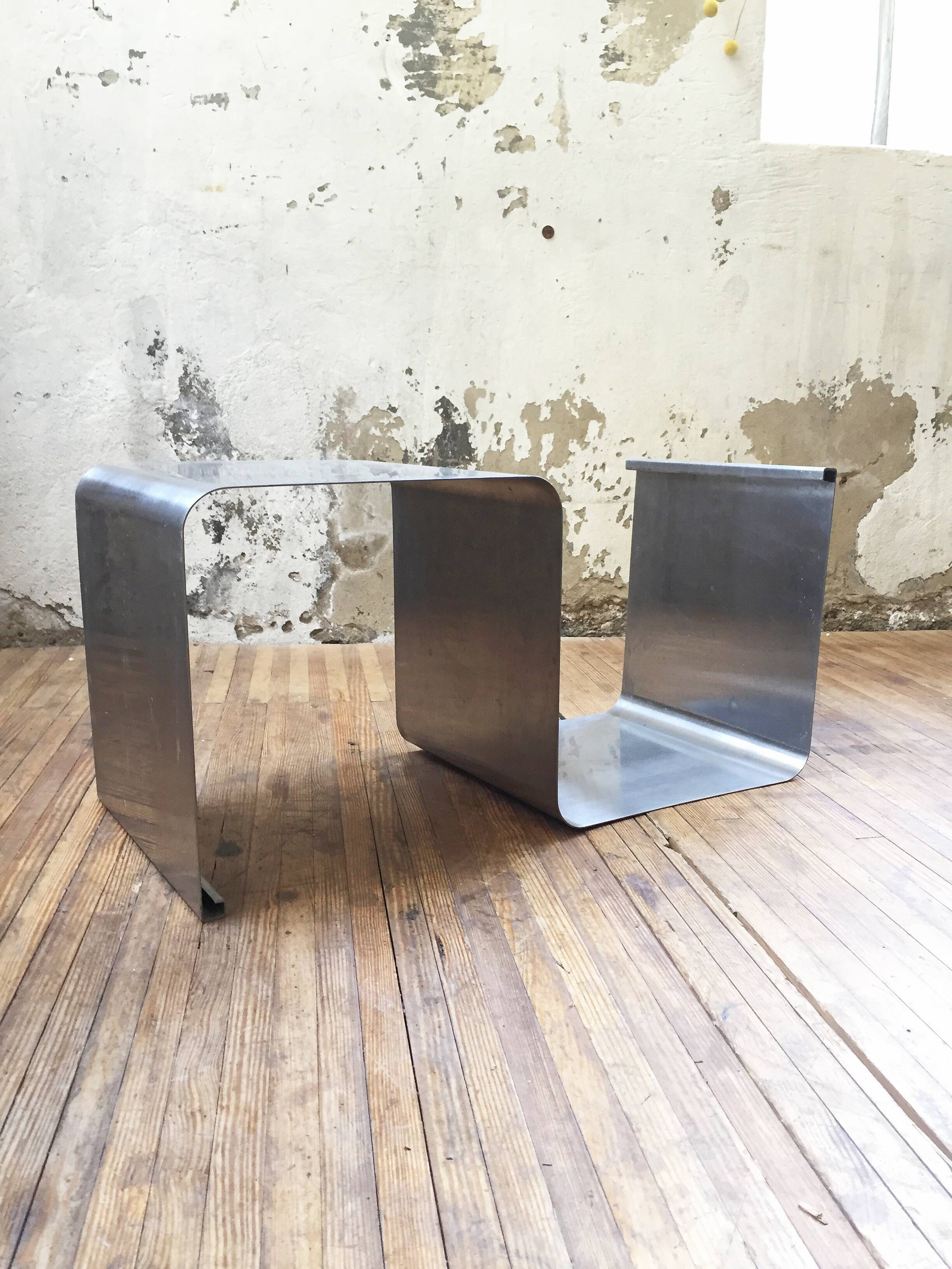 "Zig-zag" satin stainless steel shelf by Joelle Ferlande and François Monnet