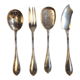 4 Serving cutlery in silver metal, model with crossed ribbons, Louis XVI style