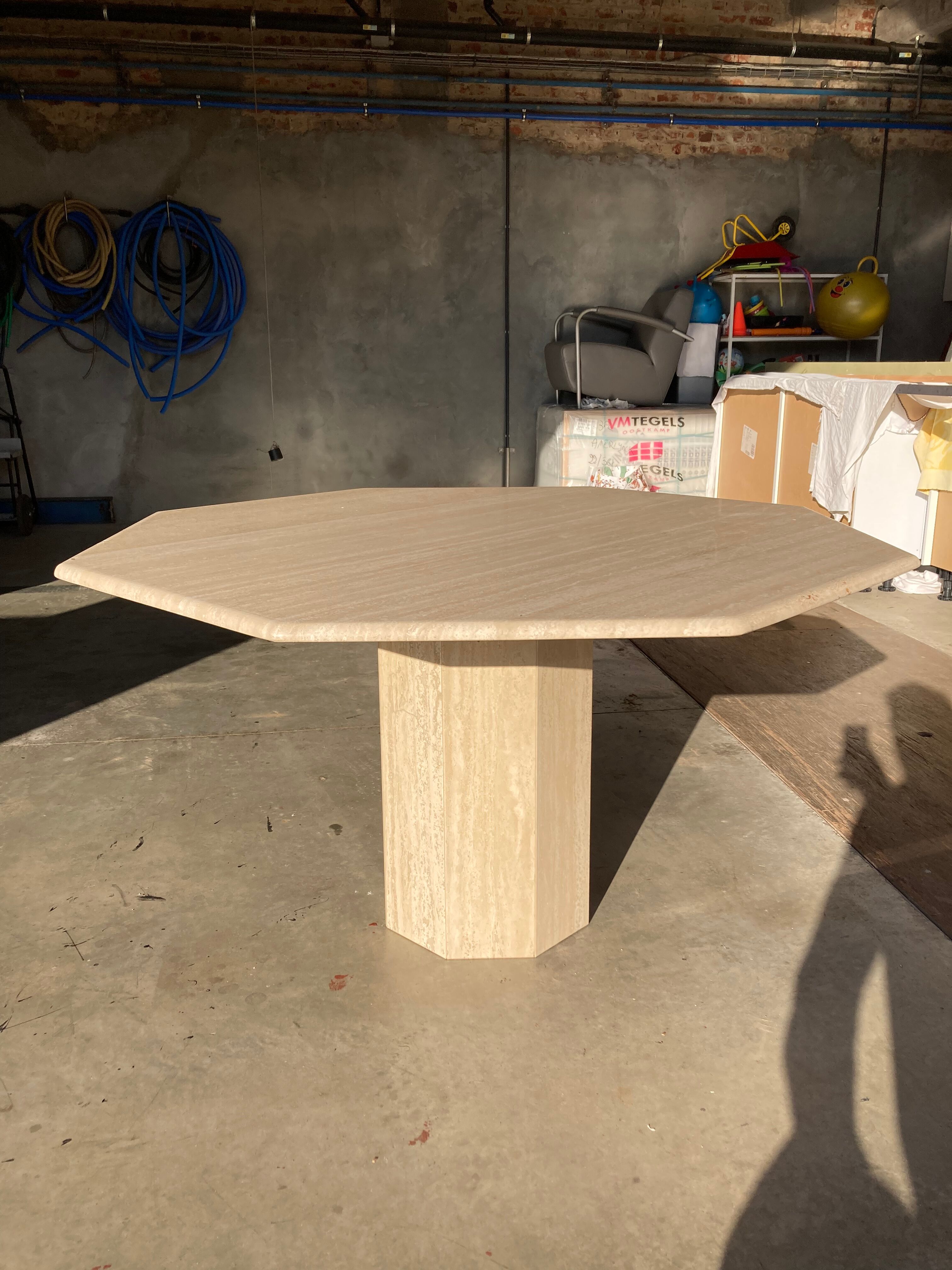 Travertin dining table octagonal