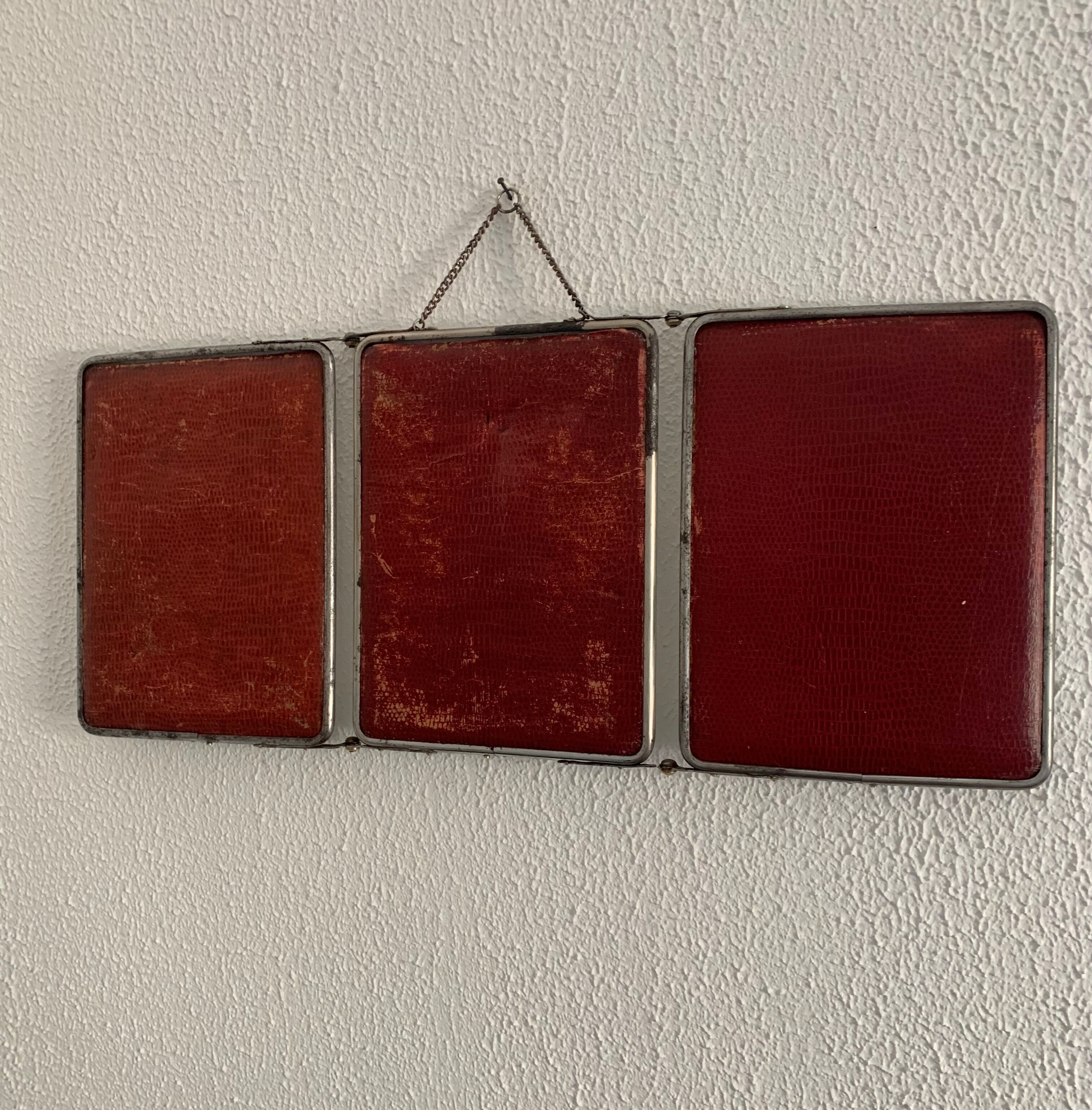 Vintage mirror 1950 triptych beveled purple barber - 25 x 58 cm