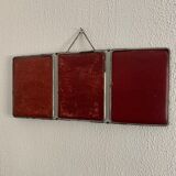 Vintage mirror 1950 triptych beveled purple barber - 25 x 58 cm