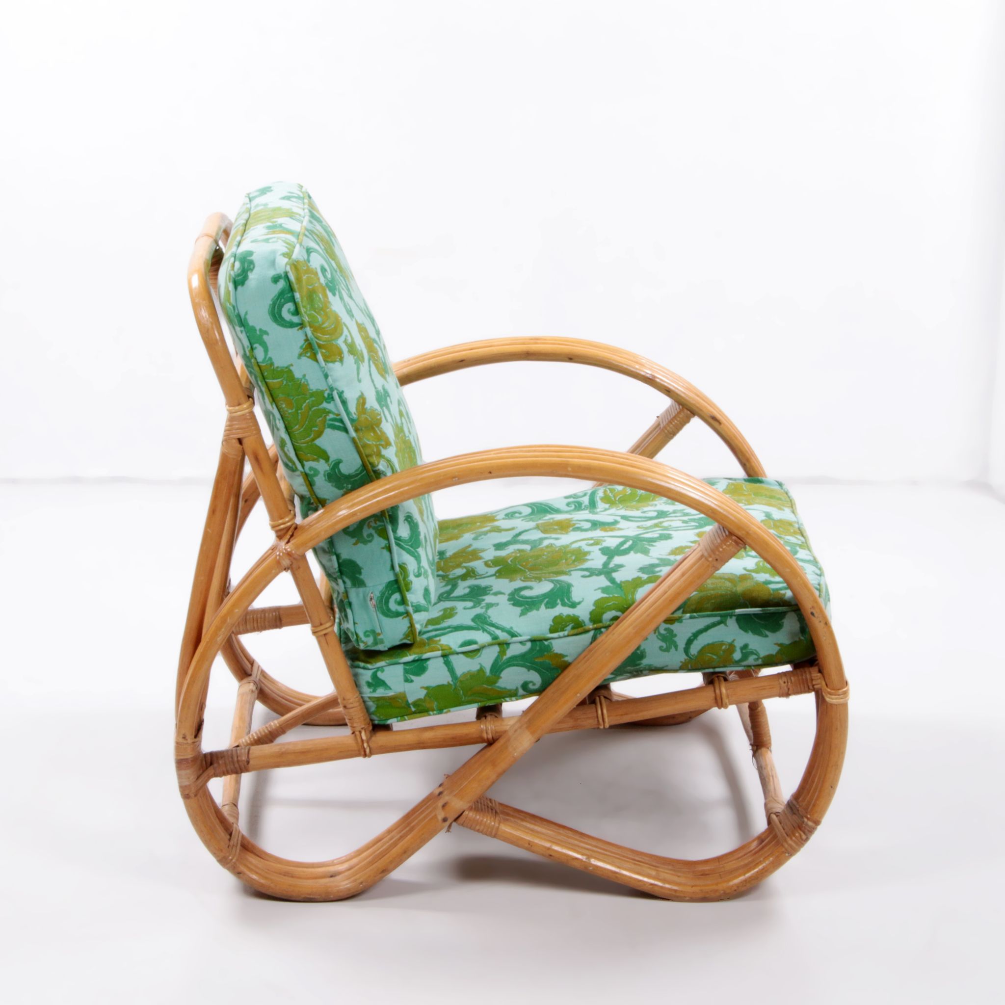 Vintage set of bamboo lounge armchairs and sofa with coffee table Paul Frankl, 1960s