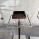 Set of 2 Calligaris holders — silver gray with dark brown wood, metal, and wood design