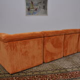 Orange corduroy Modular sofa from the 70's, 4 pieces