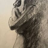 Signed charcoal painting female portrait “in the shadow“