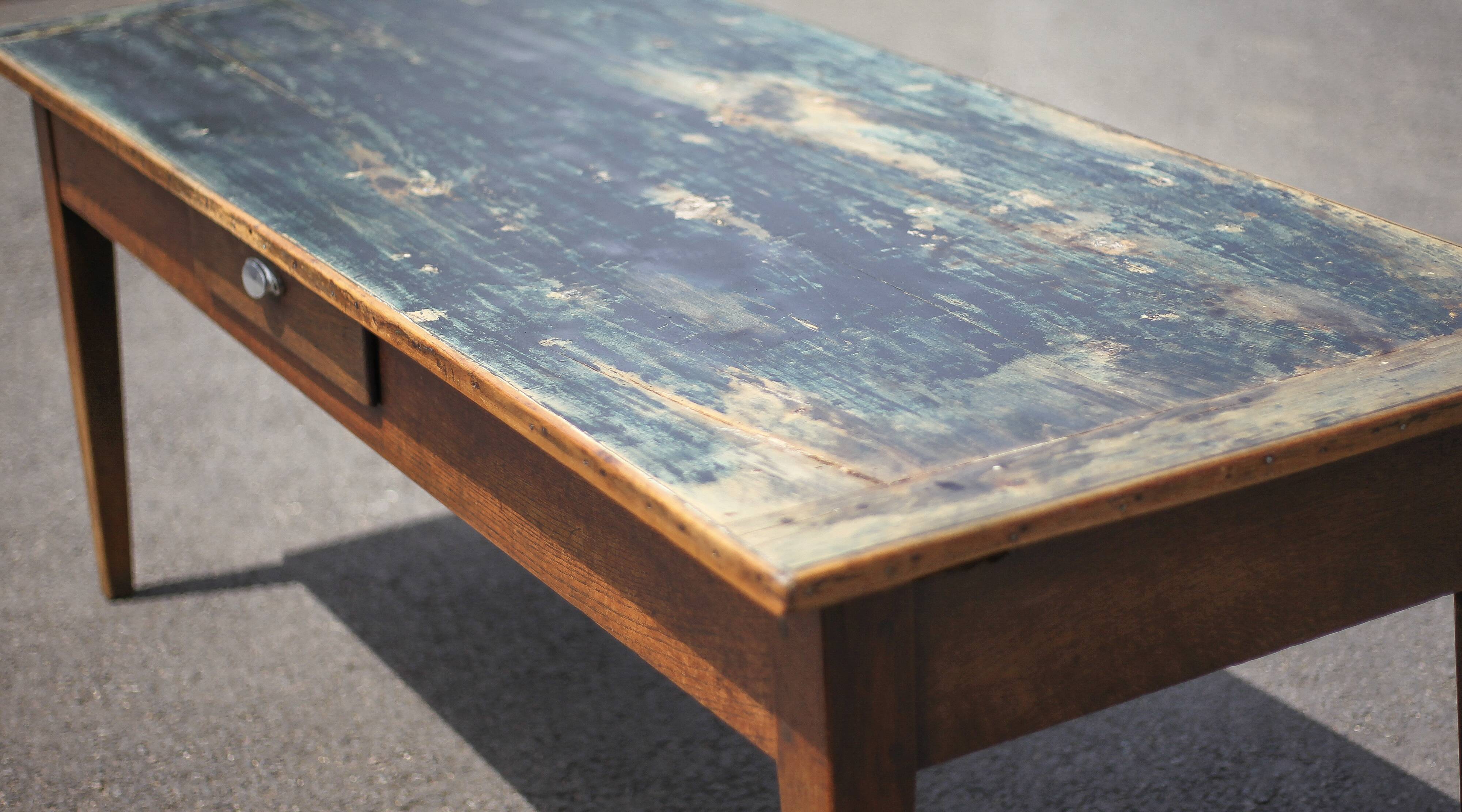 Farmhouse table and its 2 benches, living room table, wooden table with pair of wooden benches