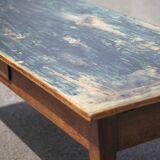 Farmhouse table and its 2 benches, living room table, wooden table with pair of wooden benches