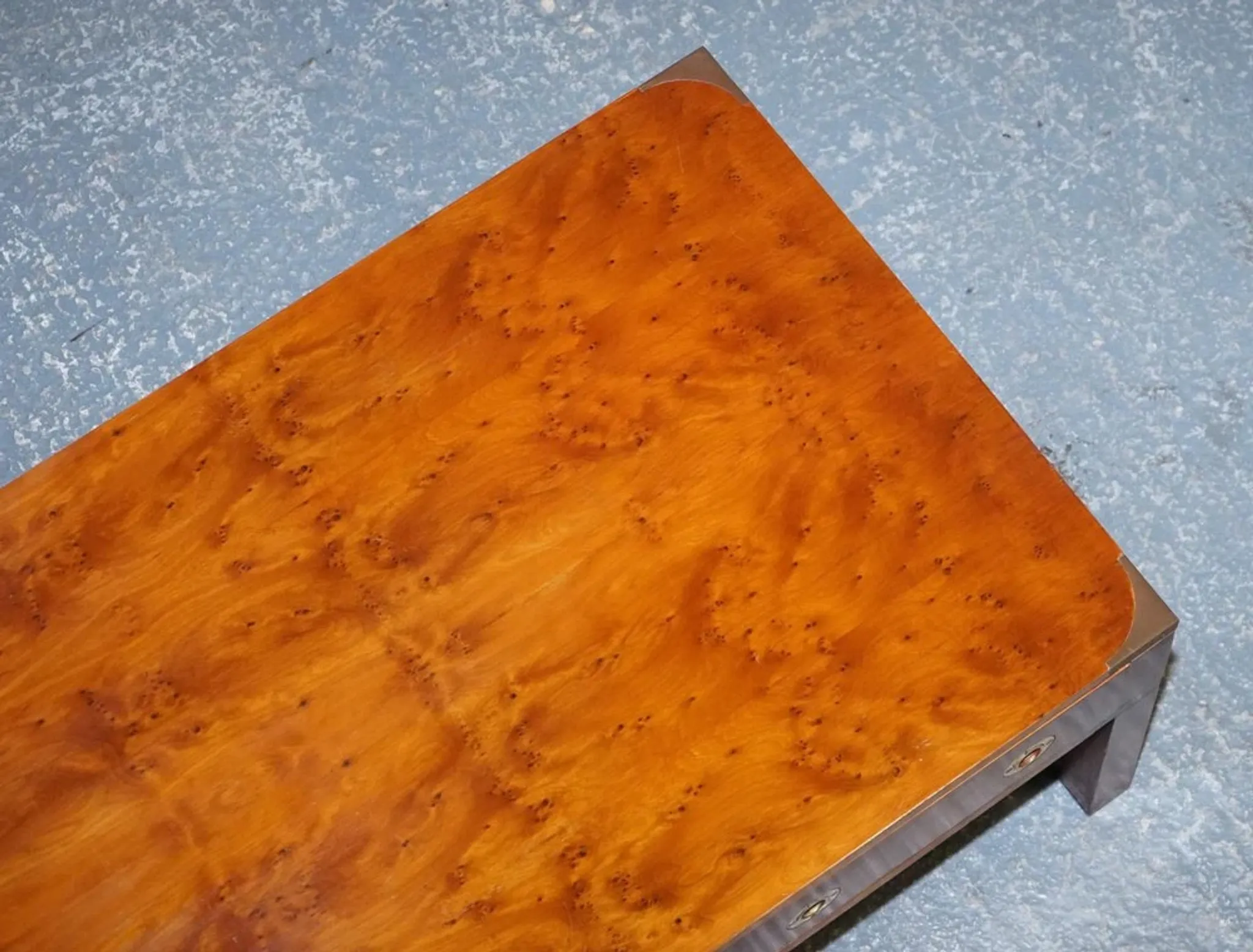 Coffee Table with 3 Drawers Military Campaign in Yew Wood, Elm and Brass, 1950s