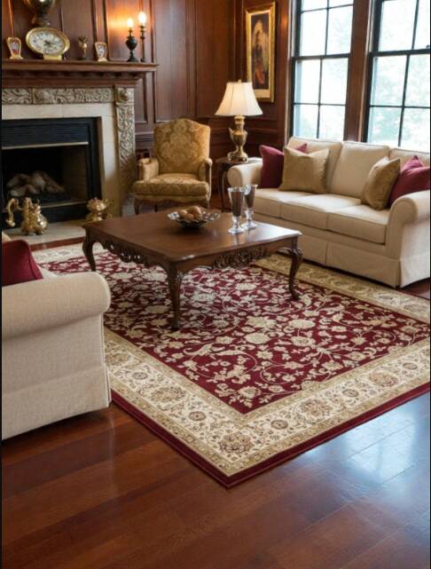 Classic Oriental Carpet Bordeaux & Gold Beige – Élégana red floral pattern