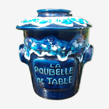 Table trash can glazed ceramic blue Vintage decor fat lava 70s