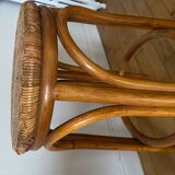 Pair of wicker bar stools and bamboo cane