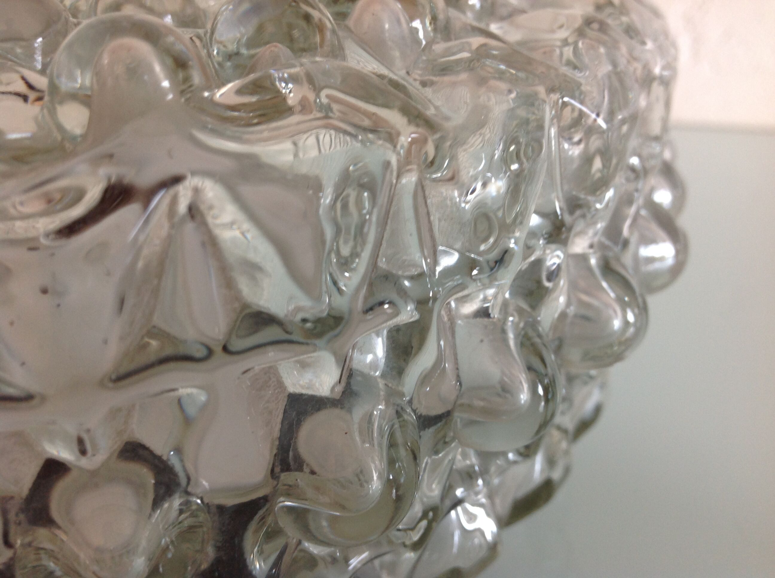 Round ceiling lamp in bubbled glass / vintage 60s-70s