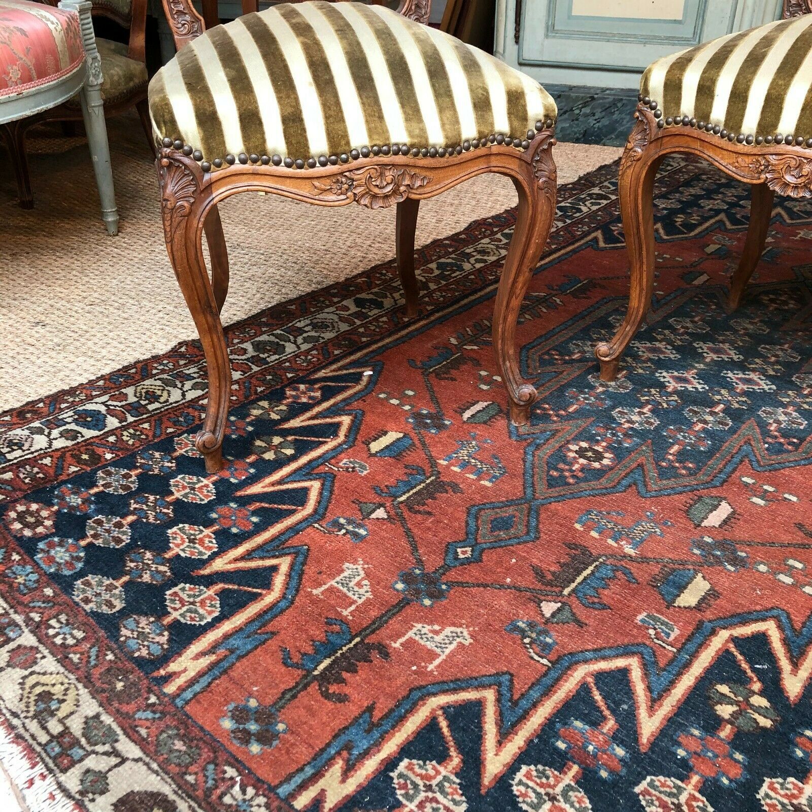 Pair of wooden chairs in Louis XV style Dufin 19th century stamp