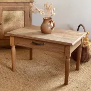 Old farmhouse coffee table in raw solid oak - 1 large drawer