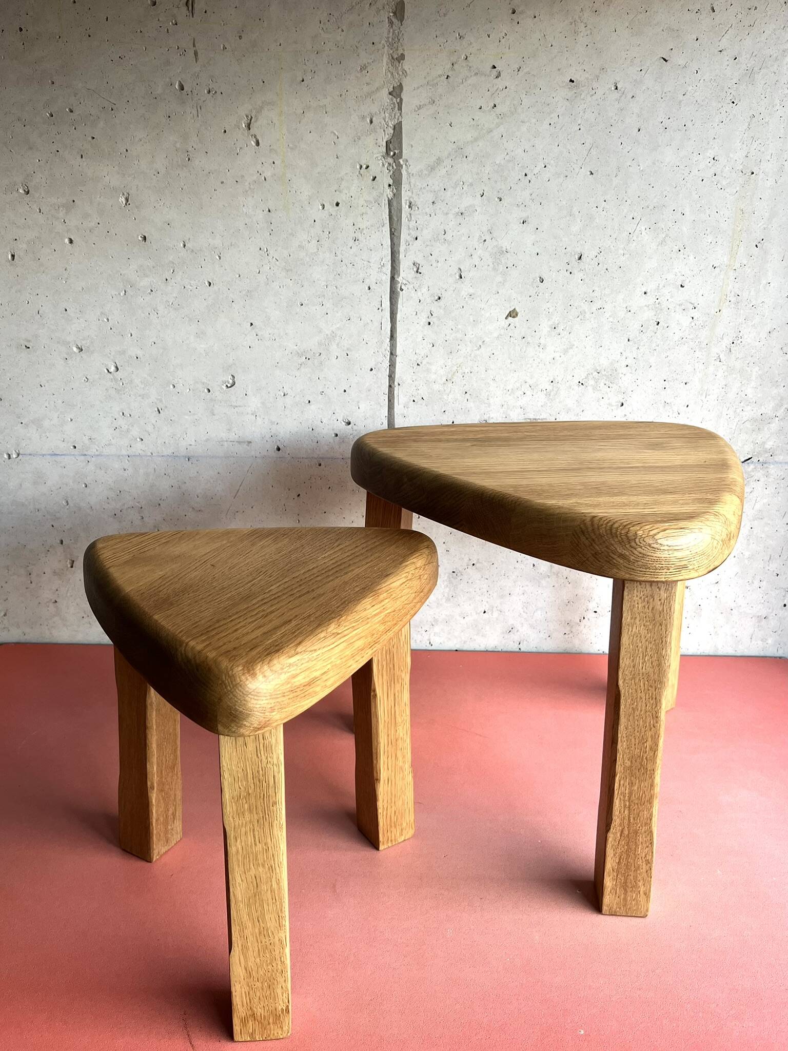 Vintage brutalist nesting tables in solid wood, design
