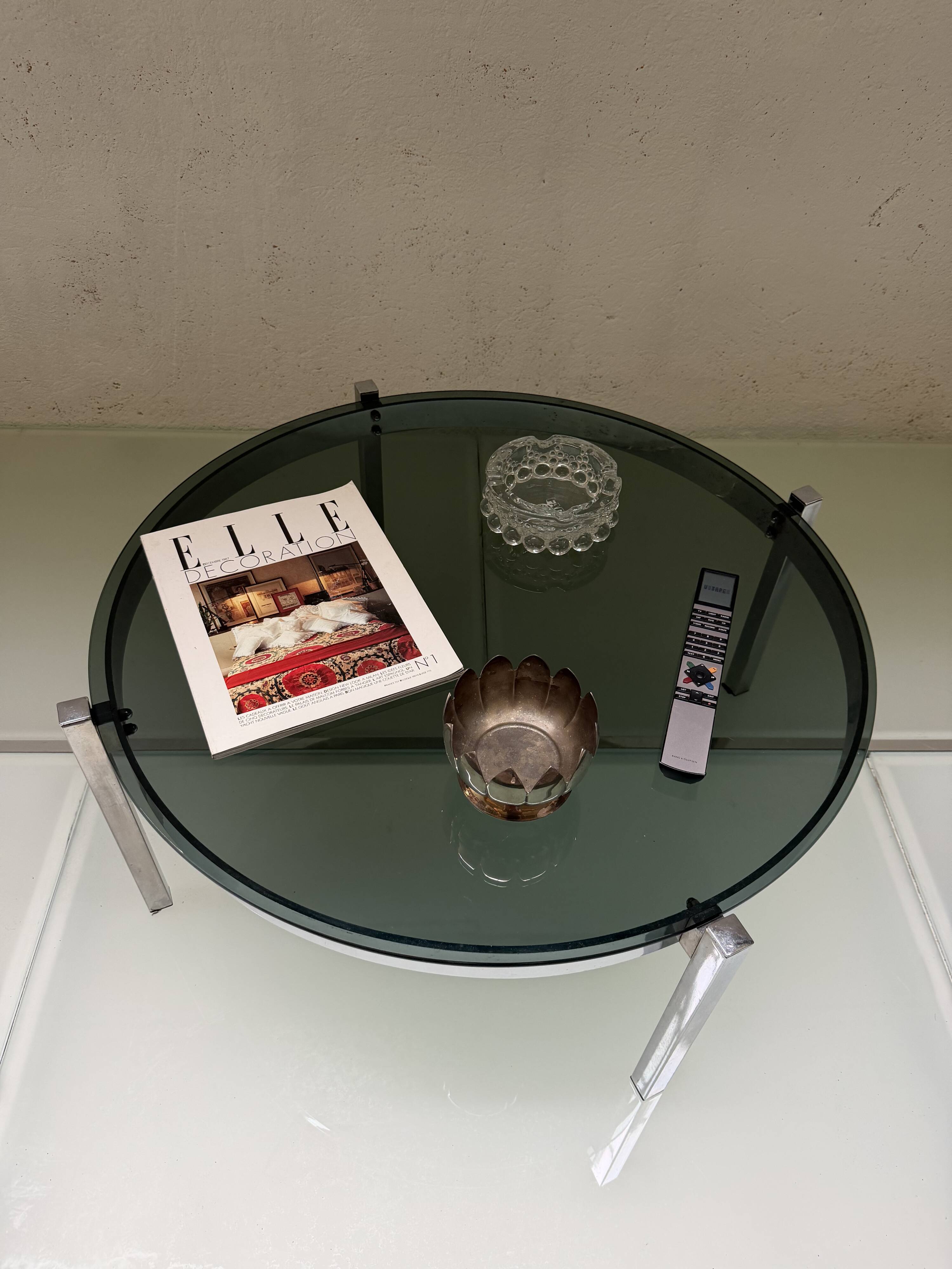 Table basse ronde métal et verre