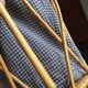 Worker sewing box rattan wicker vichy blue fabric