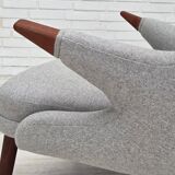 1960s, Danish "Teddy chair" with stool, reupholstered, wool, teak wood.