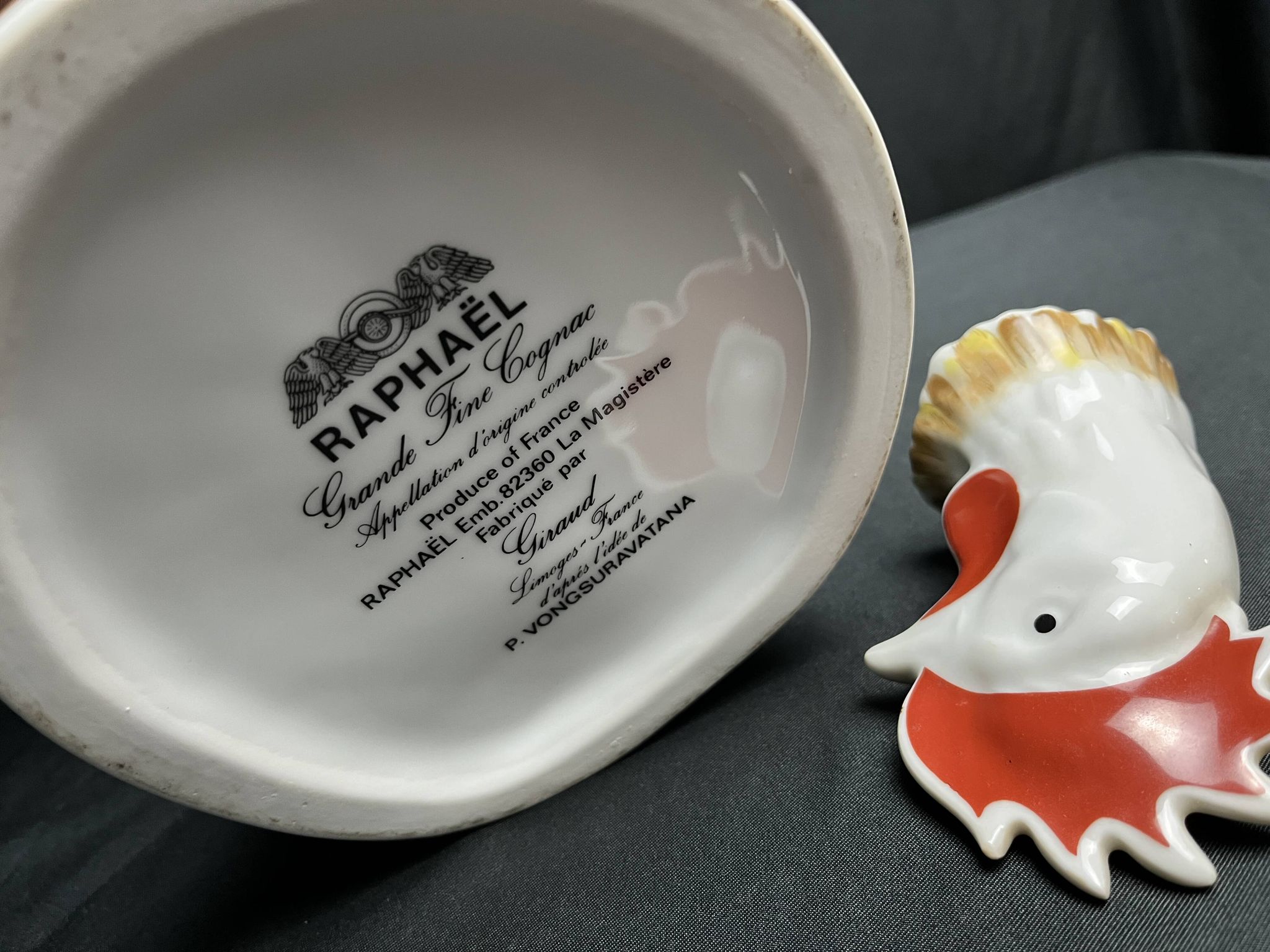 Raphael rooster-shaped digestive bottle promotional item, 20th century