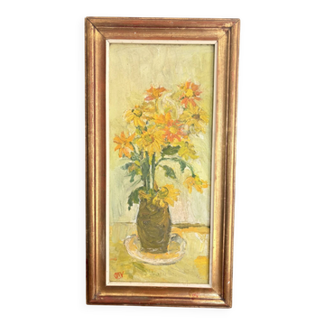 Tableau Huile Bouquet Fleurs Mariangela Vlădulescu Art Roumain 1970