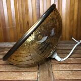 Ancienne suspension verre moulé incrustation doré + contour laiton vintage