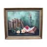 Vintage oil painting, gold gilted wood frame, still life