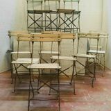 Folding chairs in iron and wooden blade XX century