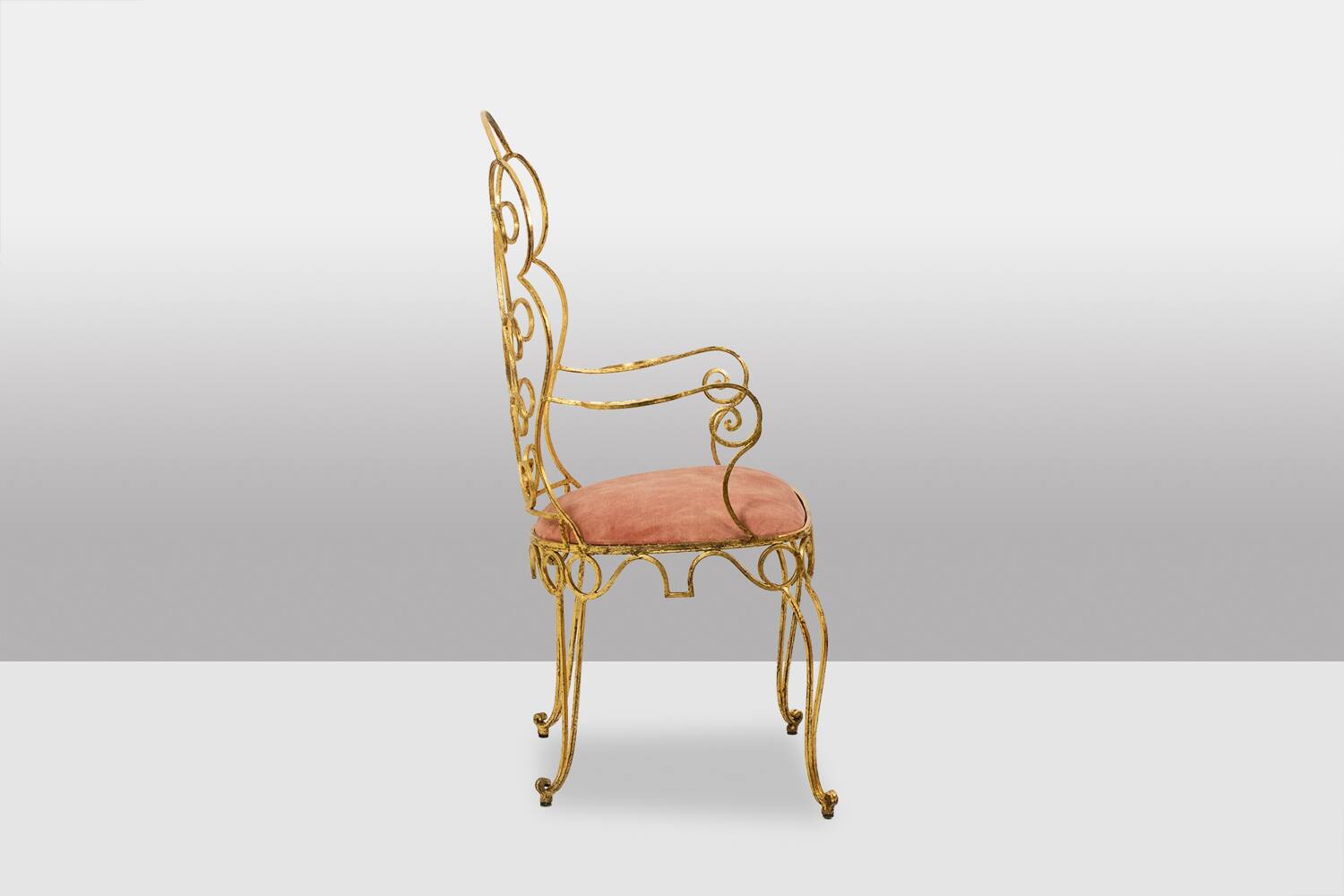 Pair of wrought iron and gilded armchairs, circa 1990