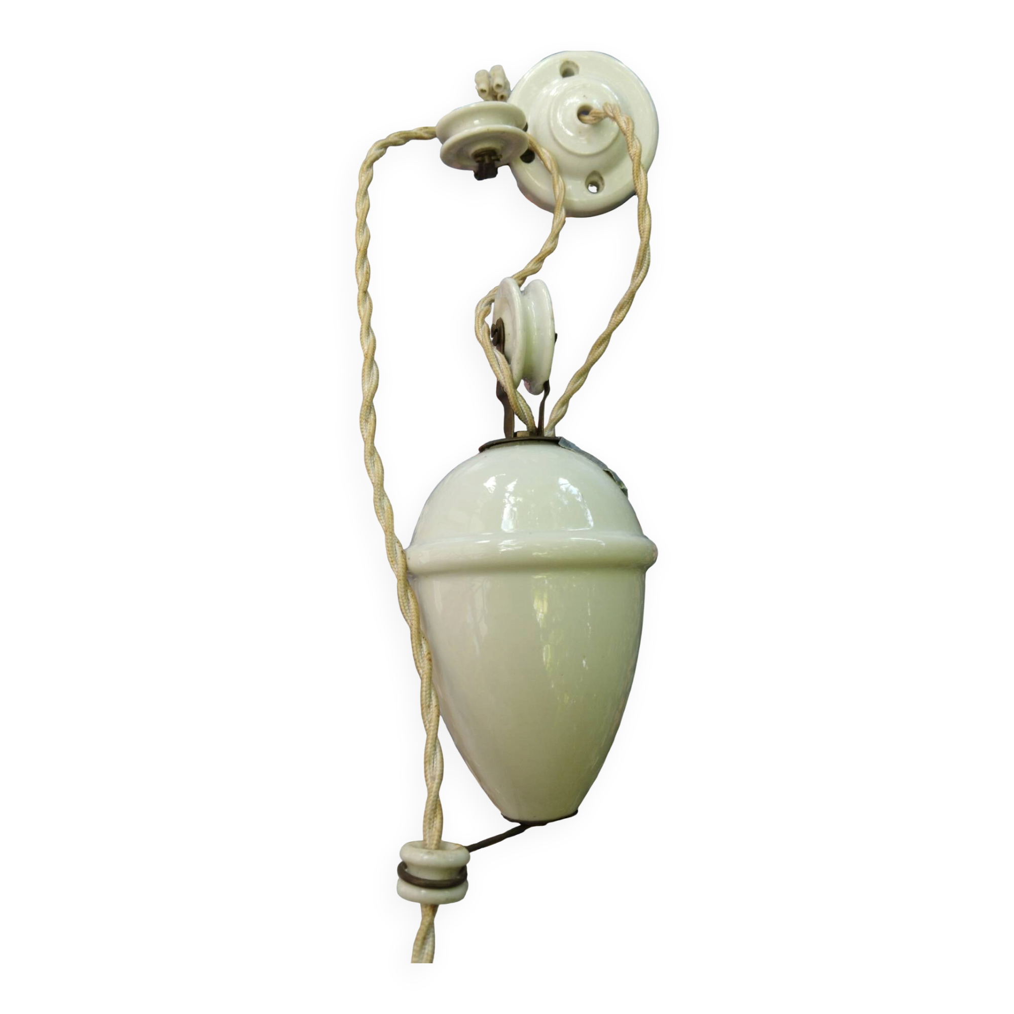 Vintage suspension, raised and lowered opaline porcelain.