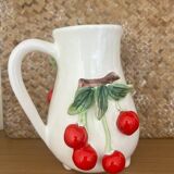 Vintage Barbotine Pitcher with Embossed Cherry Cluster