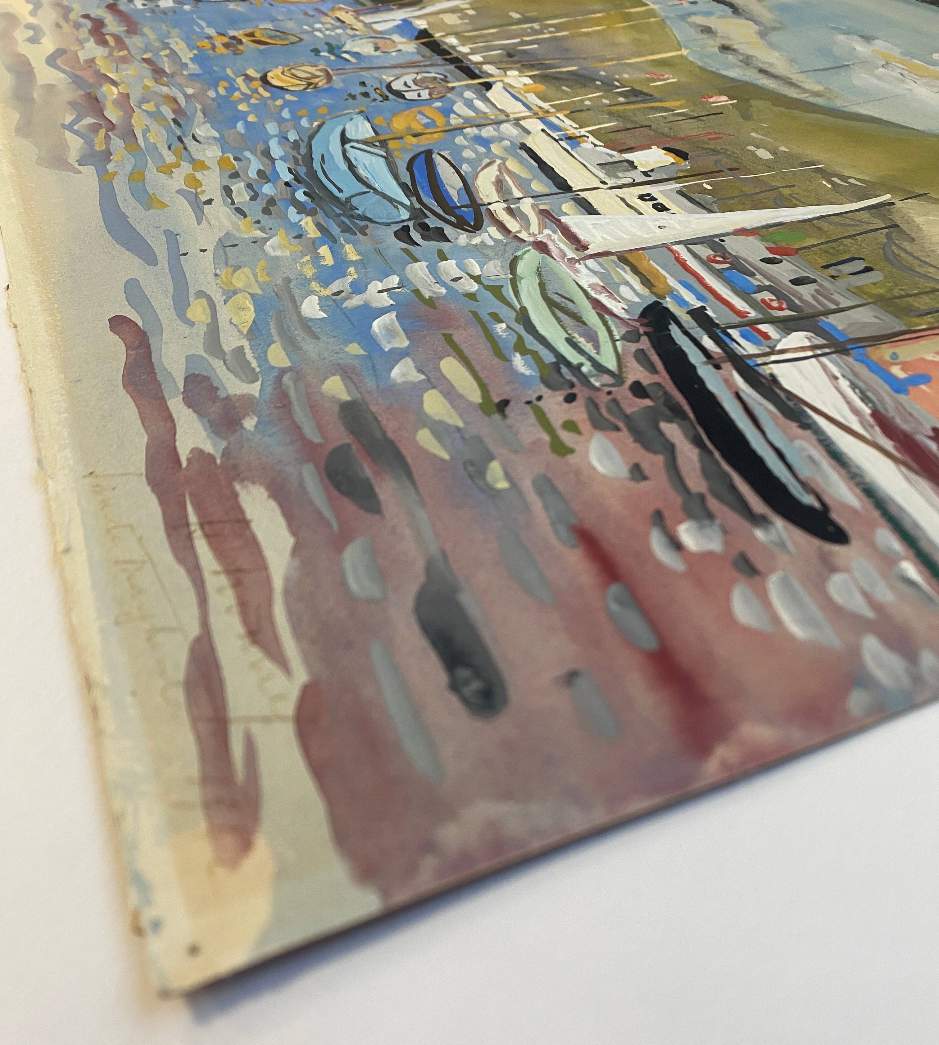 Painting "port of santa margherita" liguria 1962 italy henri nourry (1902-1978)