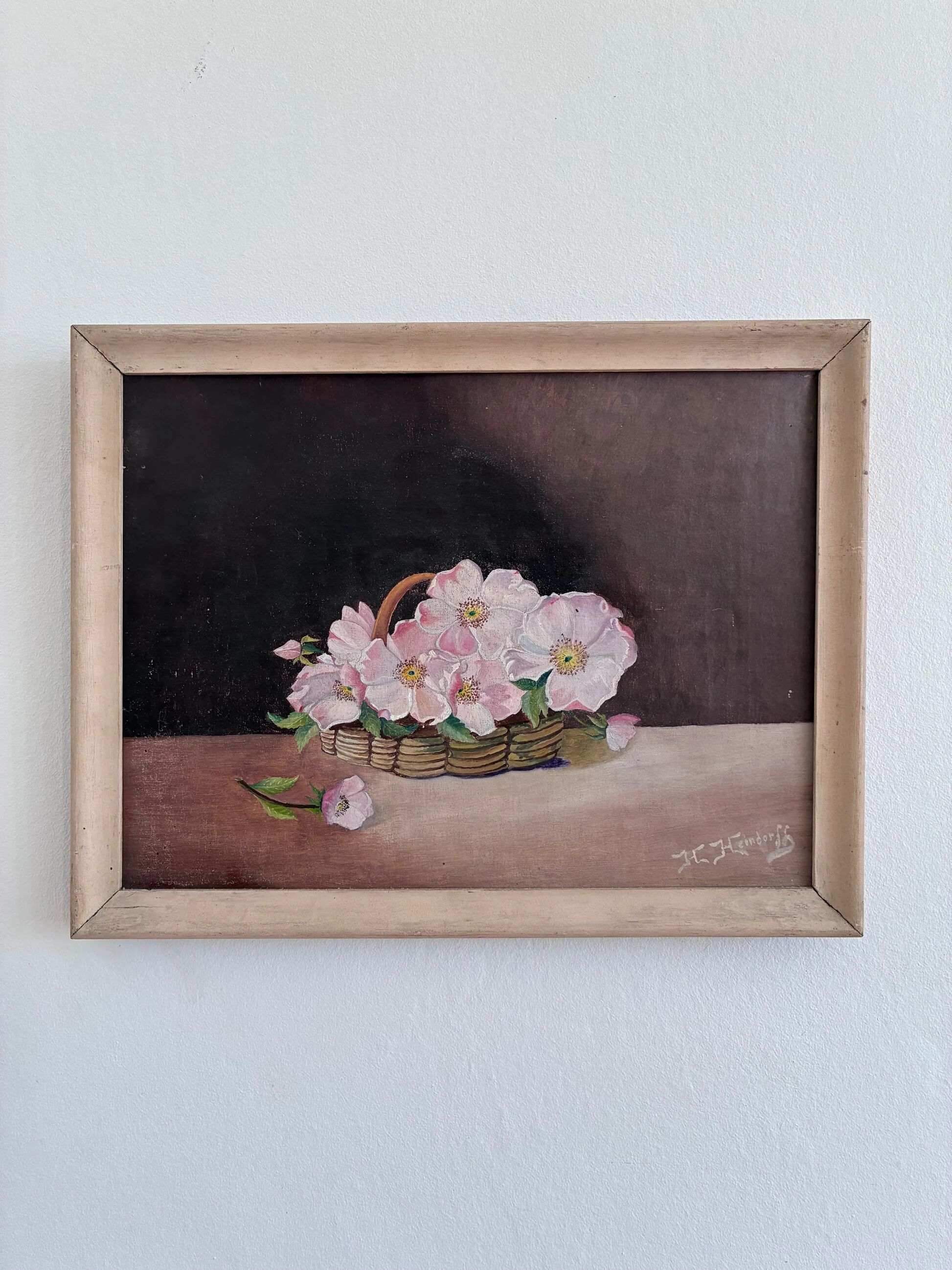 Vintage original flower oil painting, floral still life art
