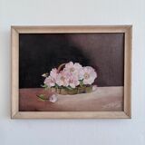 Vintage original flower oil painting, floral still life art