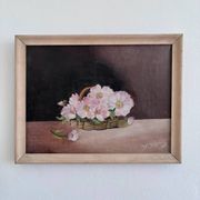 Vintage original flower oil painting, floral still life art